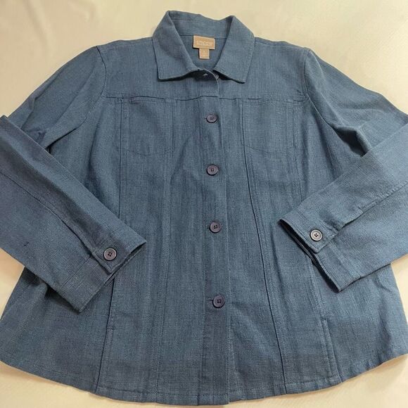 Chico’s Blue Linen Jacket Size 3 US XL - Picture 1 of 6